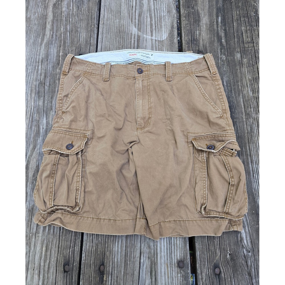 American Eagle Outfitters Mens vtg 38 Classic Cargo Shorts Khaki Tan Cotton